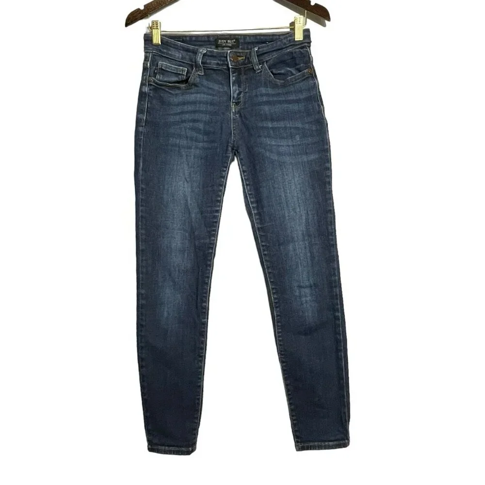 Judy Blue Skinny Slim Jeans Women Size 9/29 Fade Wash Distressed Moto Biker Rock - Picture 2 of 12